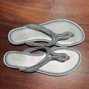 Talbots Silver Metallic Sandals with Braided Straps